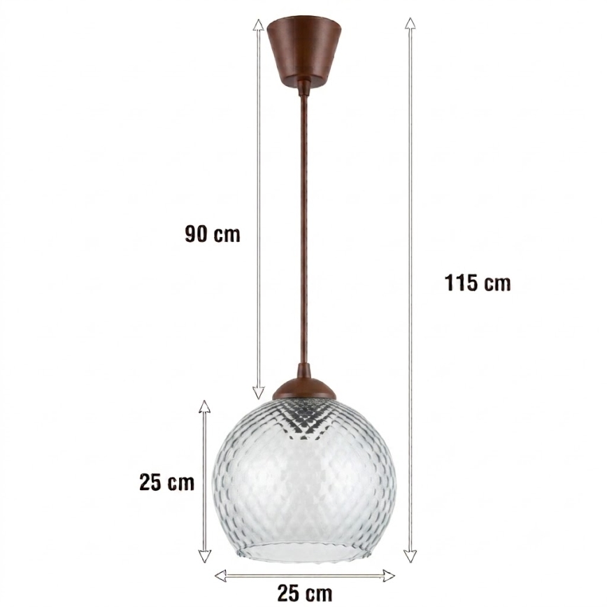 Brilagi - LED-hanglamp aan kabel RETRO GLASS 1xE27/60W/230V Ø 25 cm bruin/rookgrijs