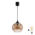 Brilagi - LED-hanglamp met kabel RETRO GLASS 1x E27/60W/230V Ø 18 cm zwart/rookbruin