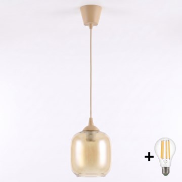 Brilagi - LED-hanglamp met kabel RETRO GLASS 1xE27/60W/230V Ø 14 cm beige/rookbruin