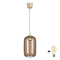 Brilagi - LED-hanglamp met kabel RETRO GLASS 1xE27/60W/230V Ø 14 cm beige/rookbruin
