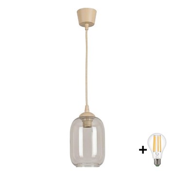 Brilagi - LED-hanglamp met kabel RETRO GLASS 1xE27/60W/230V Ø 14 cm beige/rookgrijs