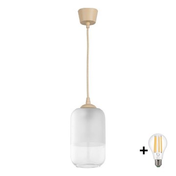 Brilagi - LED-hanglamp met kabel RETRO GLASS 1xE27/60W/230V Ø 14 cm beige/wit