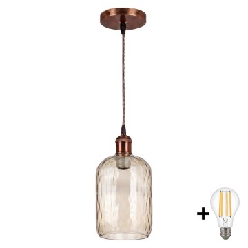 Brilagi - LED-hanglamp met kabel RETRO GLASS 1xE27/60W/230V Ø 14 cm koper/rookbruin
