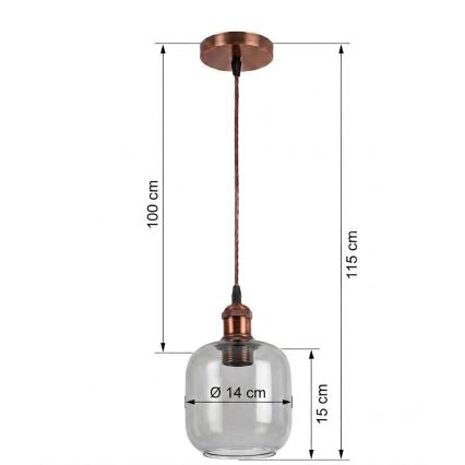 BRILAGI - RETRO GLASS LED-hanglamp aan kabel 1xE27/60W/230V Ø 14 cm koper/rookgrijs