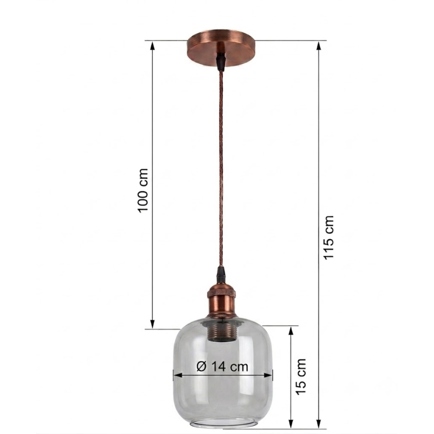 BRILAGI - RETRO GLASS LED-hanglamp aan kabel 1xE27/60W/230V Ø 14 cm koper/rookgrijs
