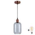 Brilagi - LED-hanglamp met kabel RETRO GLASS 1xE27/60W/230V Ø 14 cm koper/rookgrijs