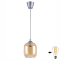 Brilagi - LED-hanglamp met kabel RETRO GLASS 1xE27/60W/230V Ø 14 cm zilver/rookbruin