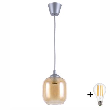 Brilagi - LED-hanglamp met kabel RETRO GLASS 1xE27/60W/230V Ø 14 cm zilver/rookbruin