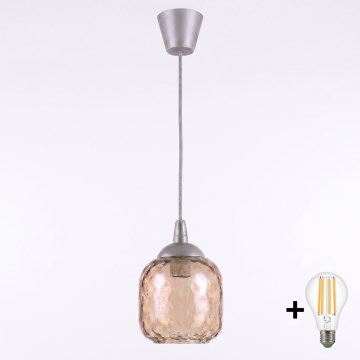 Brilagi - LED-hanglamp met kabel RETRO GLASS 1xE27/60W/230V Ø 14 cm zilver/rookbruin