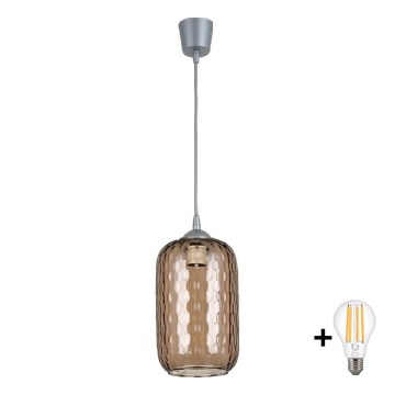 Brilagi - LED-hanglamp met kabel RETRO GLASS 1xE27/60W/230V Ø 14 cm zilver/rookbruin