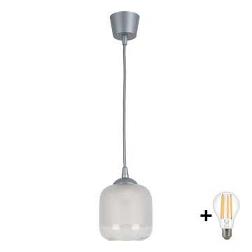Brilagi - LED-hanglamp met kabel RETRO GLASS 1xE27/60W/230V Ø 14 cm zilver/wit