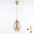 Brilagi - LED-hanglamp met kabel RETRO GLASS 1xE27/60W/230V Ø 17 cm beige/rookbeige