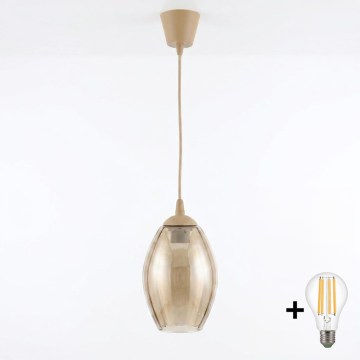 Brilagi - LED-hanglamp met kabel RETRO GLASS 1xE27/60W/230V Ø 17 cm beige/rookbeige