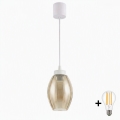 Brilagi - LED-hanglamp met kabel RETRO GLASS 1xE27/60W/230V Ø 17 cm wit/rookbeige