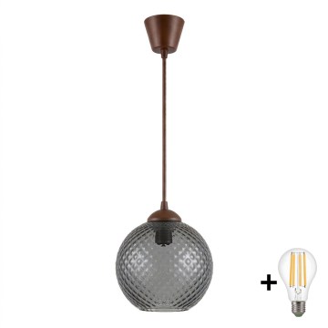 Brilagi - LED-hanglamp met kabel RETRO GLASS 1xE27/60W/230V Ø 18 cm bruin/rookgrijs