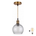BRILAGI - LED-hanglamp met kabel RETRO GLASS 1xE27/60W/230V Ø 25 cm goud/rookgrijs