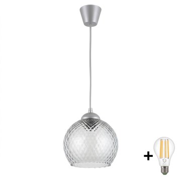 Brilagi - LED-hanglamp met kabel RETRO GLASS 1xE27/60W/230V Ø 25 cm zilver/rookgrijs