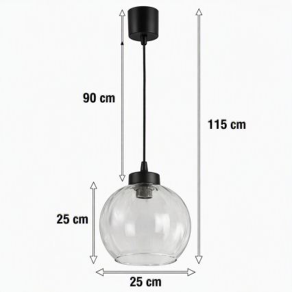 Brilagi - LED-hanglamp met kabel RETRO GLASS 1xE27/60W/230V Ø 25 cm zwart/helder