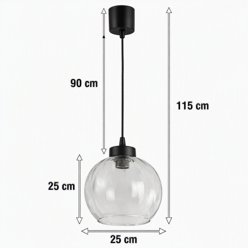 Brilagi - LED-hanglamp met kabel RETRO GLASS 1xE27/60W/230V Ø 25 cm zwart/helder