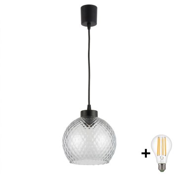 Brilagi - LED-hanglamp met kabel RETRO GLASS 1xE27/60W/230V Ø 25 cm zwart/rookgrijs