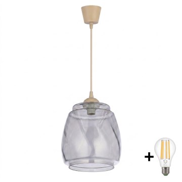 Brilagi - LED-hanglamp met kabel RETRO GLASS 1xE27/60W/230V Ø 26 cm beige/rookgrijs