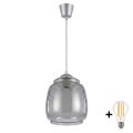 Brilagi - LED-hanglamp met kabel RETRO GLASS 1xE27/60W/230V Ø 26 cm zilver/rookgrijs