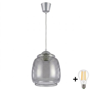 Brilagi - LED-hanglamp met kabel RETRO GLASS 1xE27/60W/230V Ø 26 cm zilver/rookgrijs