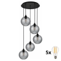 BRILAGI - LED-hanglamp met kabel RETRO GLASS 5xE27/60W/230V zwart/rookgrijs
