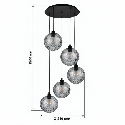 BRILAGI - LED-hanglamp met kabel RETRO GLASS 5xE27/60W/230V zwart/rookgrijs