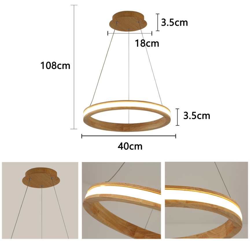 Brilagi - LED-hanglamp met kabel UMEA WOOD LED/30W/230V Ø 40 cm hout