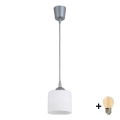 BRILAGI - LED-hanglamp met kabelophanging RETRO GLASS 1x E27/60W/230V Ø 10 cm zilver/wit