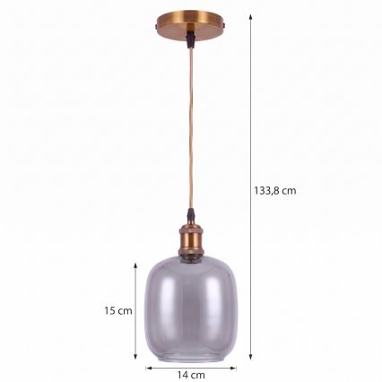 BRILAGI - LED-hanglamp aan snoer RETRO GLASS 1xE27/60W/230V Ø 14 cm goud/rookgrijs