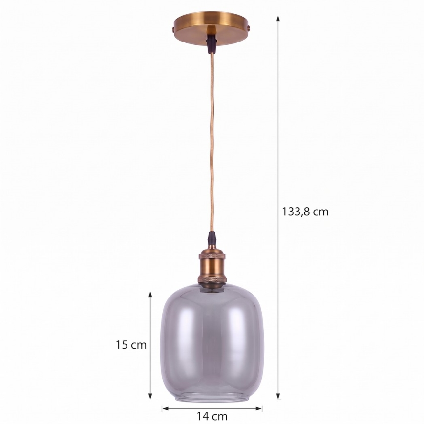 BRILAGI - LED-hanglamp aan snoer RETRO GLASS 1xE27/60W/230V Ø 14 cm goud/rookgrijs