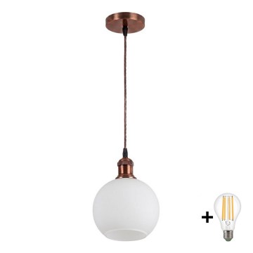 Brilagi - LED-hanglamp met snoer RETRO GLASS 1xE27/60W/230V Ø 15 cm koper/wit