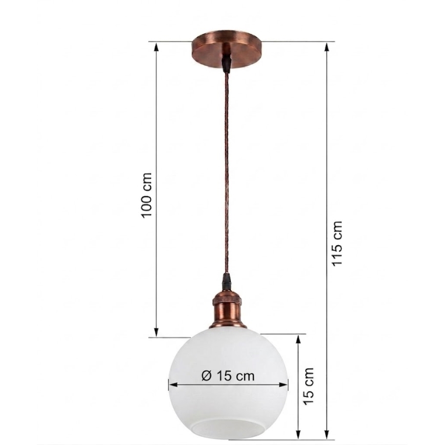 Brilagi - LED-hanglamp met snoer RETRO GLASS 1xE27/60W/230V Ø 15 cm koper/wit