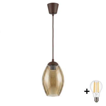 Brilagi - LED hanglamp met snoer RETRO GLASS 1xE27/60W/230V Ø 17 cm bruin/rookbeige