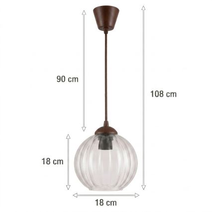 Brilagi - LED-hanglamp met snoer RETRO GLASS 1xE27/60W/230V Ø 18 cm bruin/helder