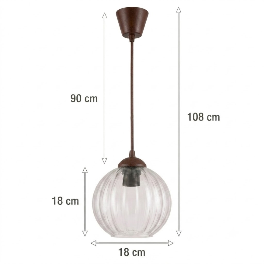 Brilagi - LED-hanglamp met snoer RETRO GLASS 1xE27/60W/230V Ø 18 cm bruin/helder
