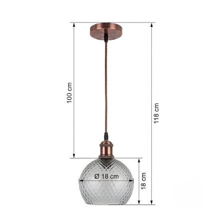 Brilagi - LED hanglamp aan kabel RETRO GLASS 1xE27/60W/230V Ø 18 cm wit/rookgrijs