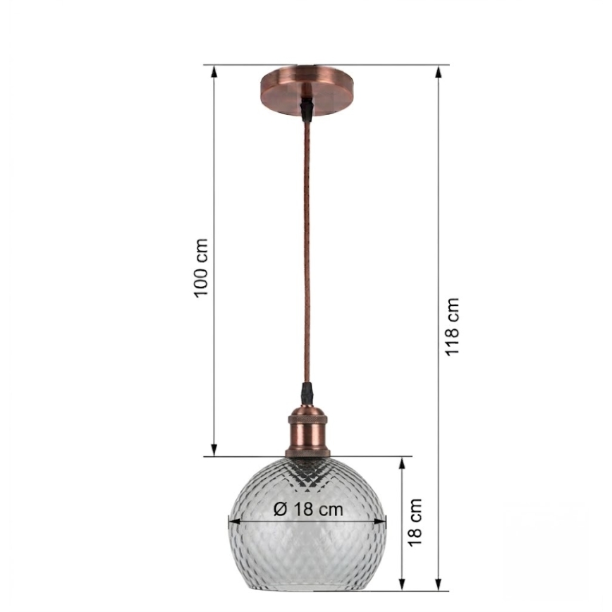 Brilagi - LED hanglamp aan kabel RETRO GLASS 1xE27/60W/230V Ø 18 cm wit/rookgrijs