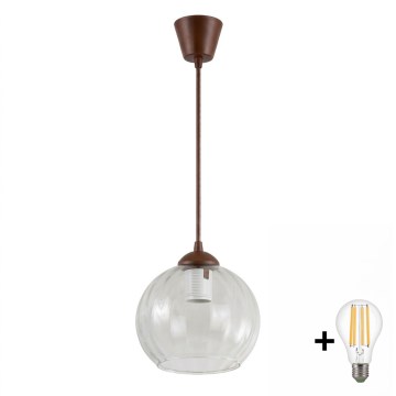 Brilagi - LED-hanglamp met snoer RETRO GLASS 1xE27/60W/230V Ø 25 cm bruin/helder