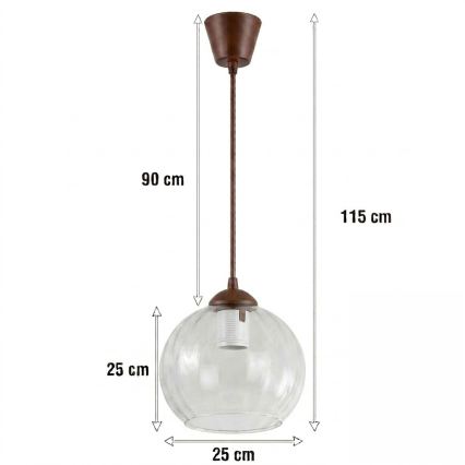 Brilagi - LED-hanglamp met snoer RETRO GLASS 1xE27/60W/230V Ø 25 cm bruin/helder