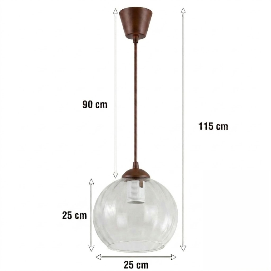 Brilagi - LED-hanglamp met snoer RETRO GLASS 1xE27/60W/230V Ø 25 cm bruin/helder