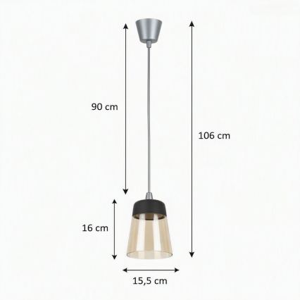 Brilagi - LED-hanglamp aan snoer RETRO GLASS 1xE27/60W/230V Ø 15,5 cm zilver/gerookt beige/zwart