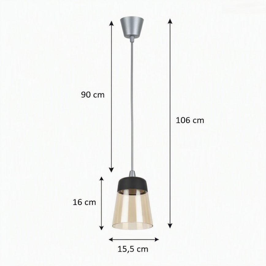 Brilagi - LED-hanglamp aan snoer RETRO GLASS 1xE27/60W/230V Ø 15,5 cm zilver/gerookt beige/zwart