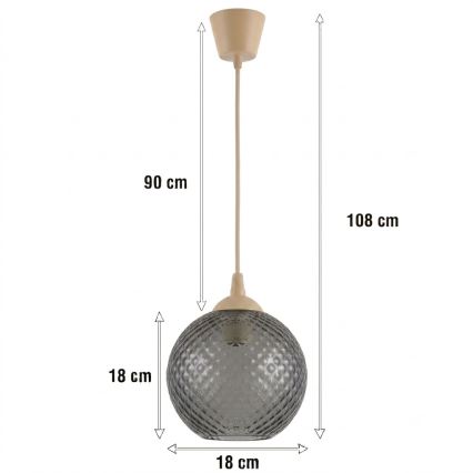 Brilagi - RETRO GLASS LED-hanglamp aan kabel 1xE27/60W/230V Ø 18 cm beige/rookgrijs