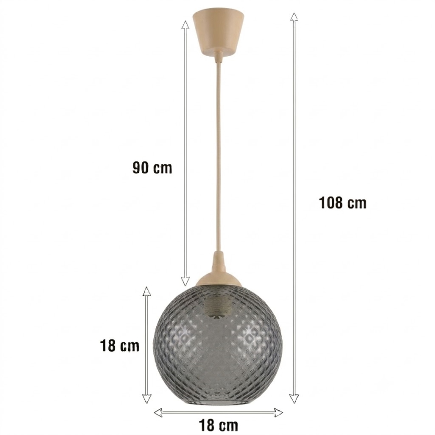 Brilagi - RETRO GLASS LED-hanglamp aan kabel 1xE27/60W/230V Ø 18 cm beige/rookgrijs