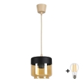 Brilagi - LED hanglamp RETRO GLASS 1xE27/60W/230V Ø 14 cm beige/gerookt beige/zwart