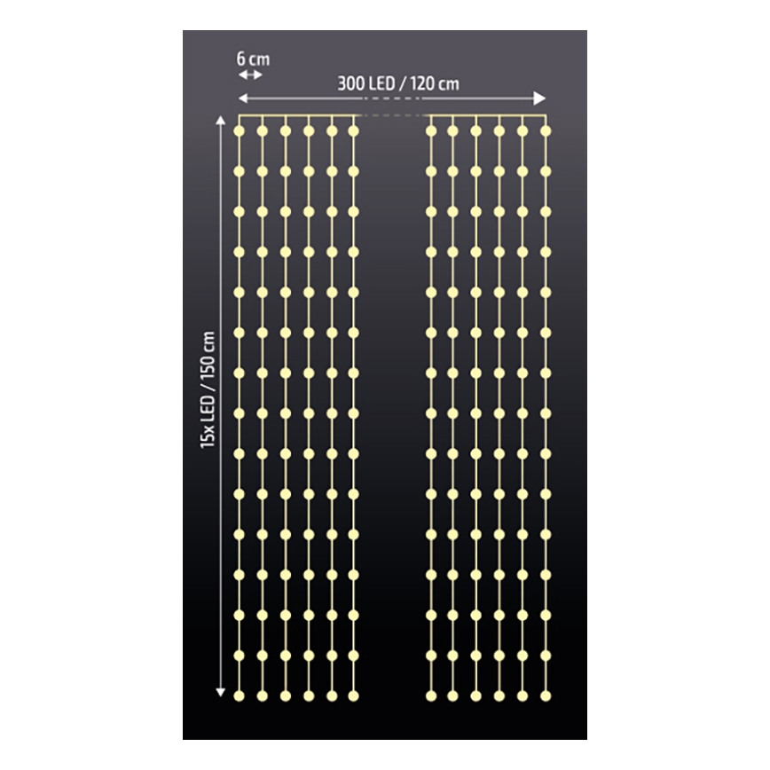 Brilagi - LED Kerst Lichtgordijn 300xLED/8 functies/3xAA/USB 1,2m warm wit