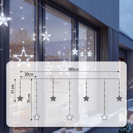 BRILAGI - LED Kerst Lichtgordijn voor buiten 77xLED/3xAA/USB 1,8m IP44 koud wit